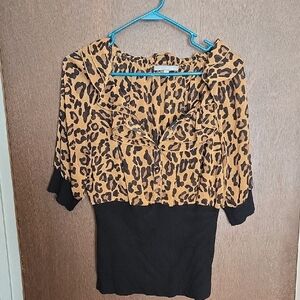NY Collection Leopard Print Button Blouse